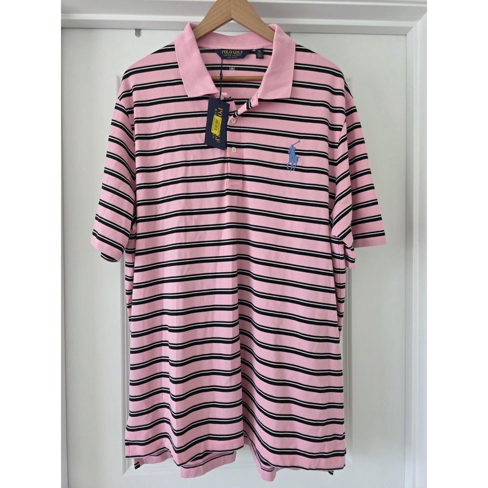 Polo Ralph Lauren Golf Polo Shirt Men 2XL Pink Striped Big Pony Short Sleeve NWT